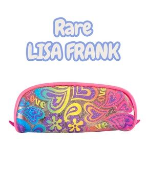 RARE Vintage 90s Lisa Frank Pouch Bag Zipper hearts retro Rainbow Pink blue fun